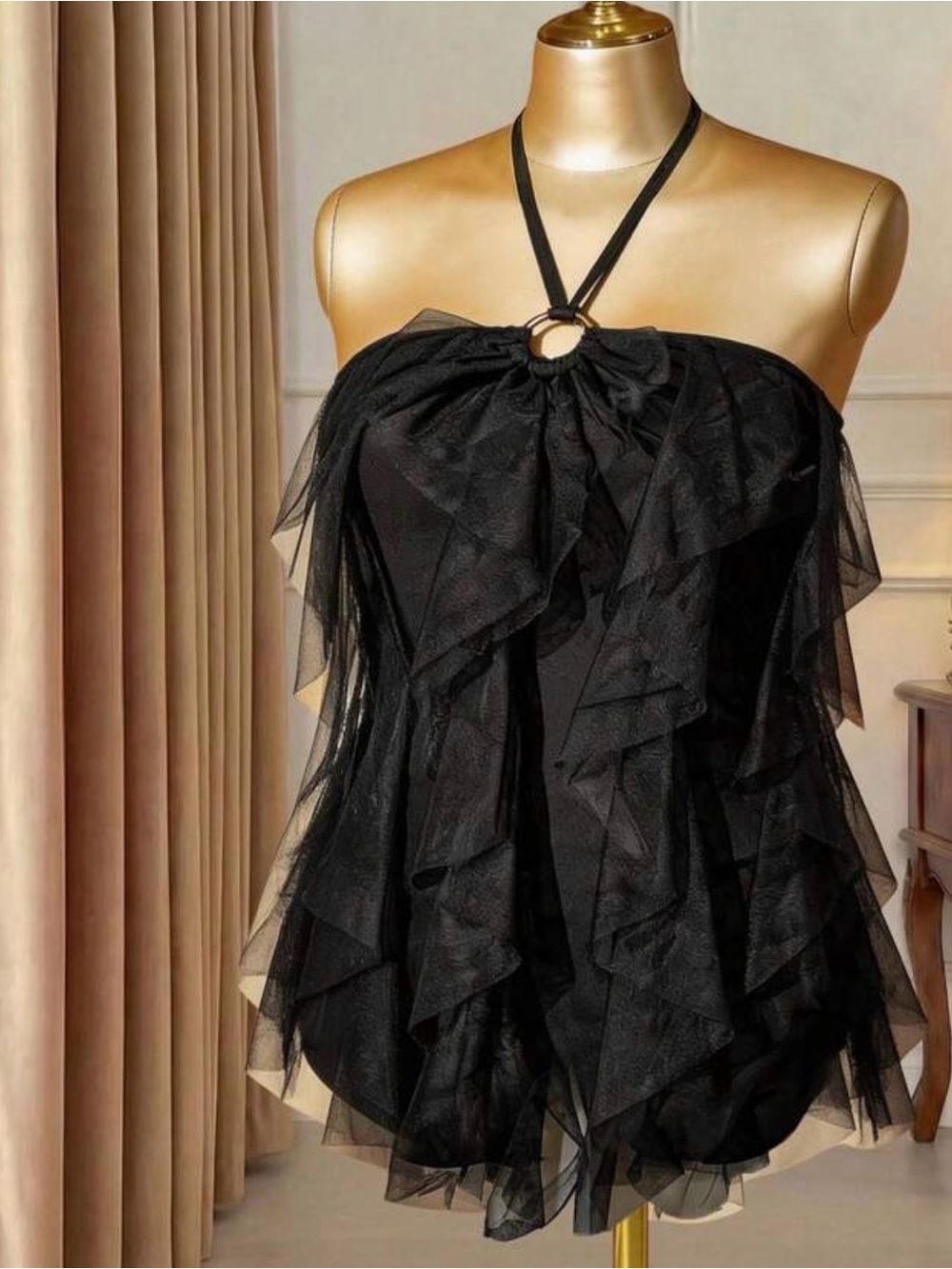 SHEIN Black Halter Tie Camisole Top xl summer top cross neck